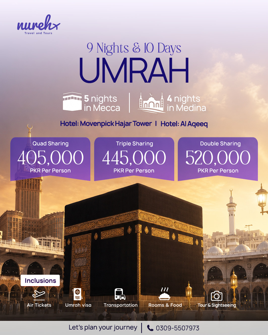 9 Nights · Movenpick Hajar Tower Umrah package details