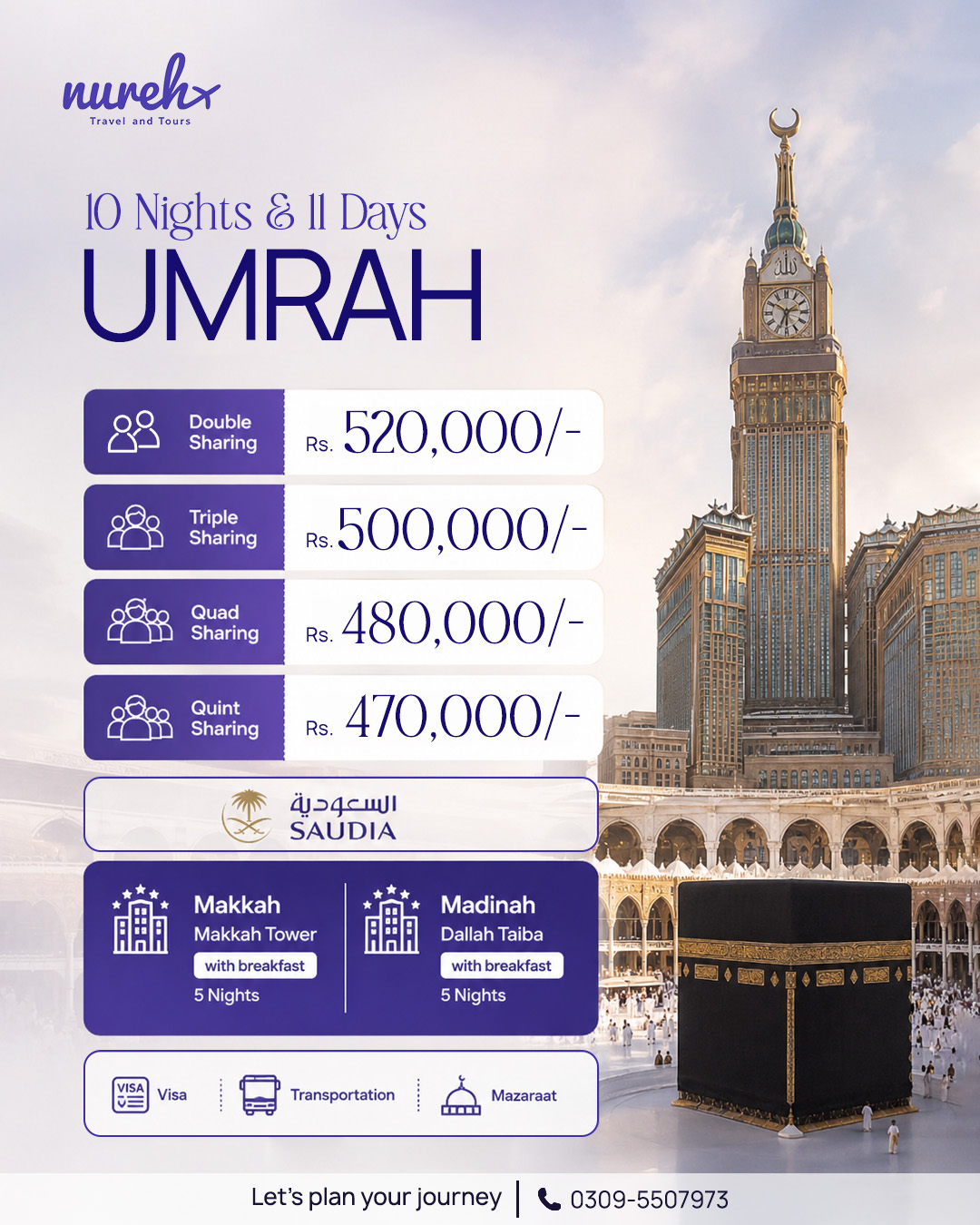 10 Nights · Saudia Umrah package details
